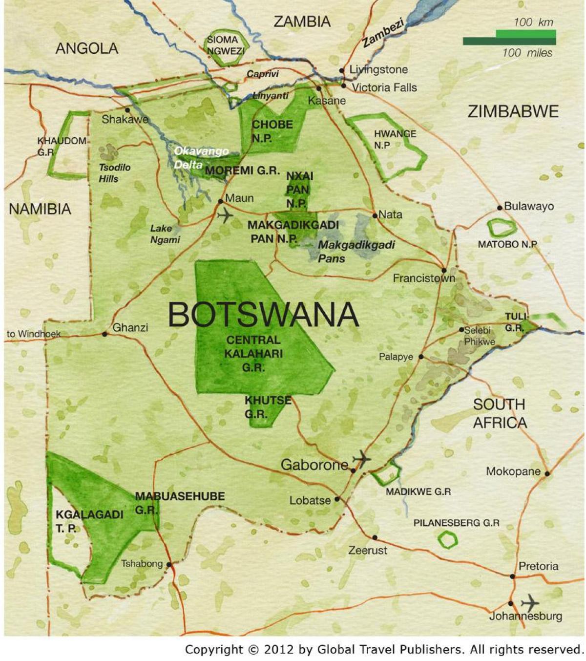 ramani ya Botswana mchezo hifadhi